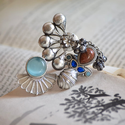 Fusion Ring oxidised German silver Rings saree kurta Bloom - By Sushmita India Navratri Diwali Ganpati holi Eid