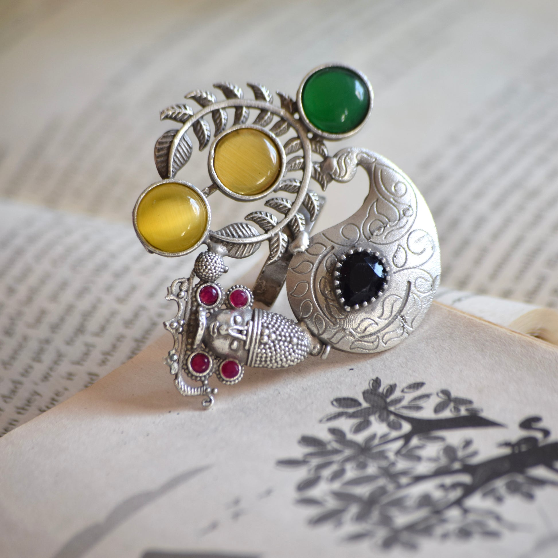 Fusion Ring oxidised German silver Rings saree kurta Bloom - By Sushmita India Navratri Diwali Ganpati holi Eid