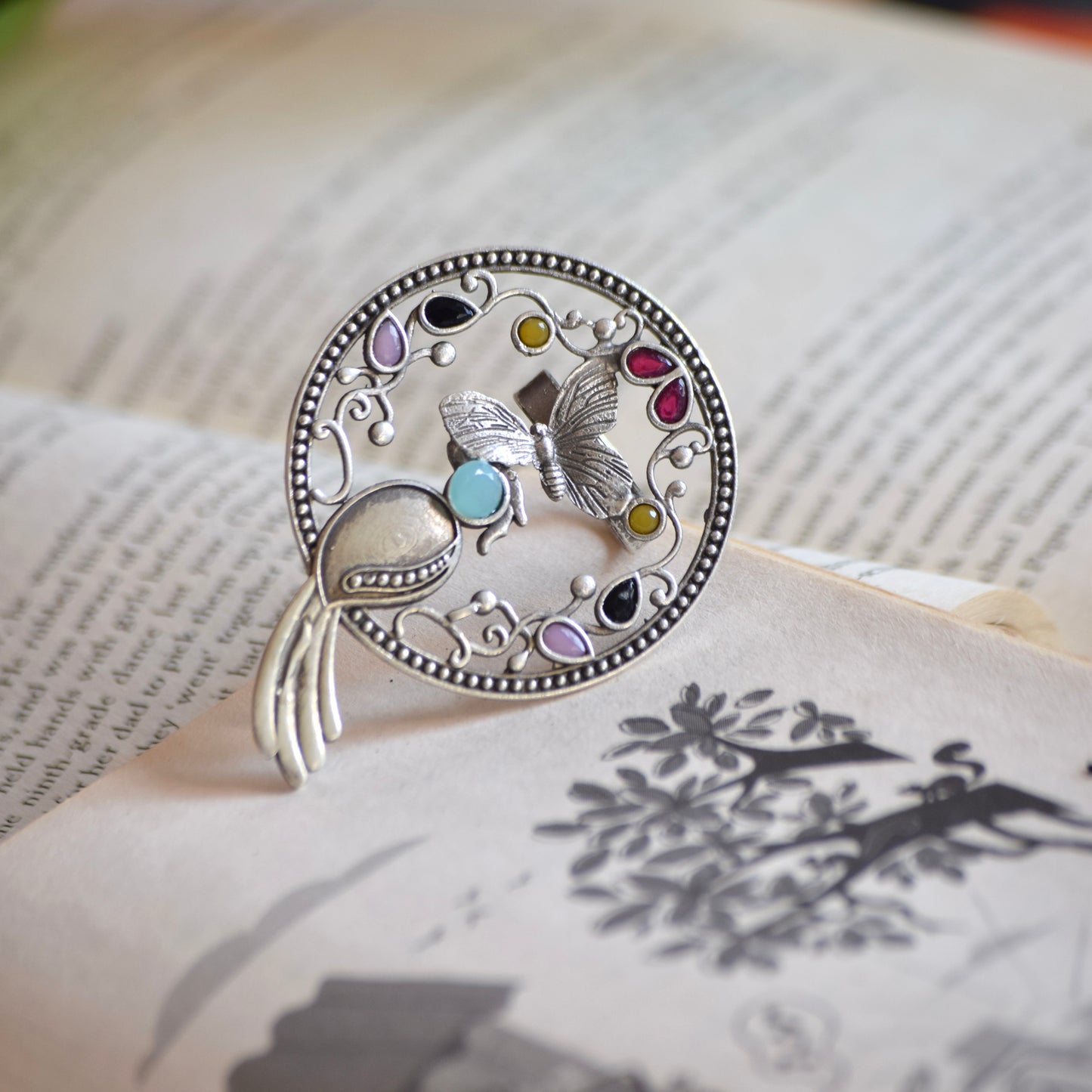 Fusion Ring oxidised German silver Rings saree kurta Bloom - By Sushmita India Navratri Diwali Ganpati holi Eid