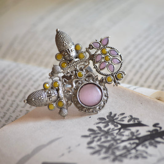 Fusion Ring oxidised German silver Rings saree kurta Bloom - By Sushmita India Navratri Diwali Ganpati holi Eid