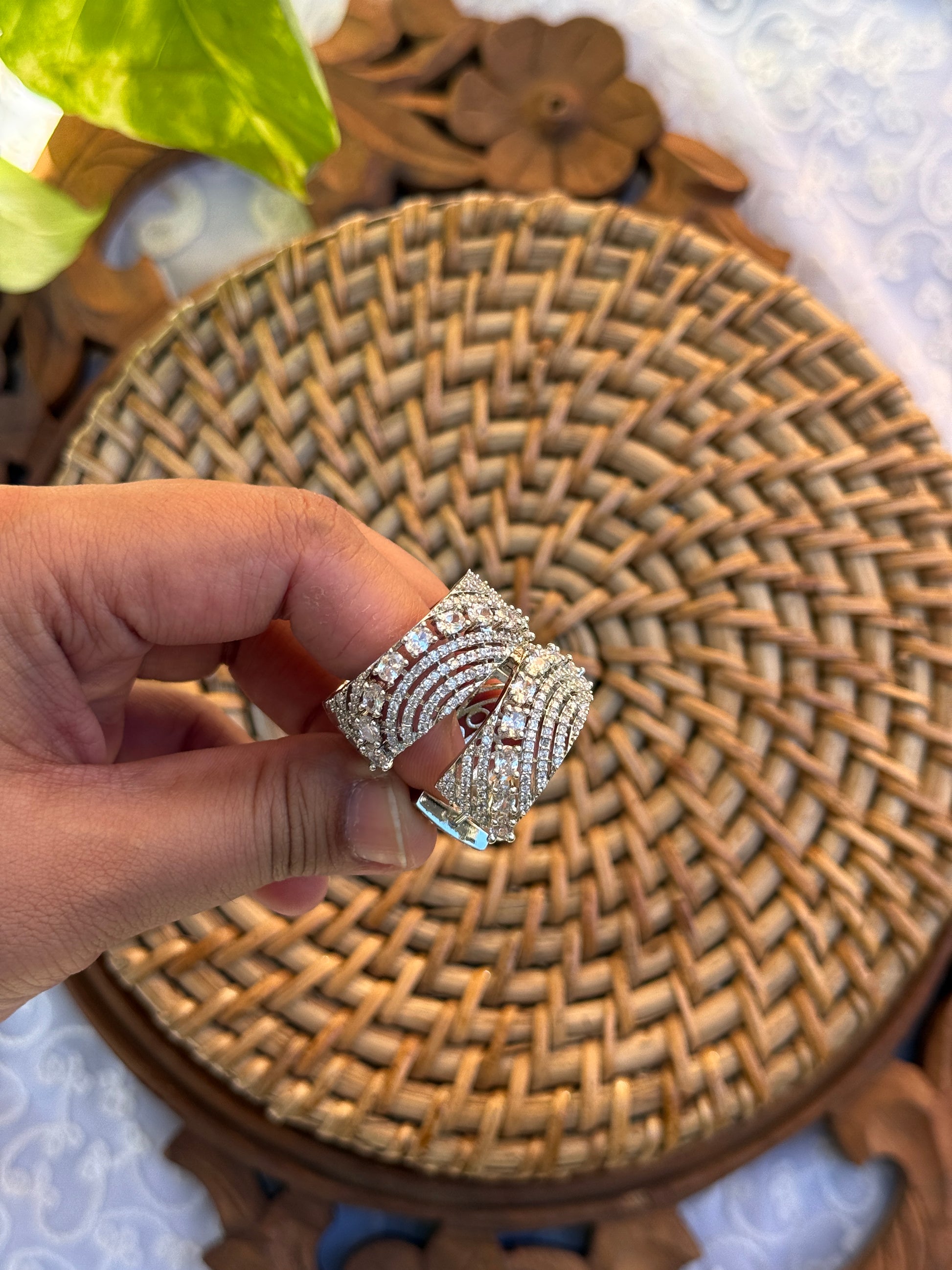 American Diamond studded Baaliyan | बालियाँ oxidised German silver Earrings saree kurta Bloom - By Sushmita India Navratri Diwali Ganpati holi Eid