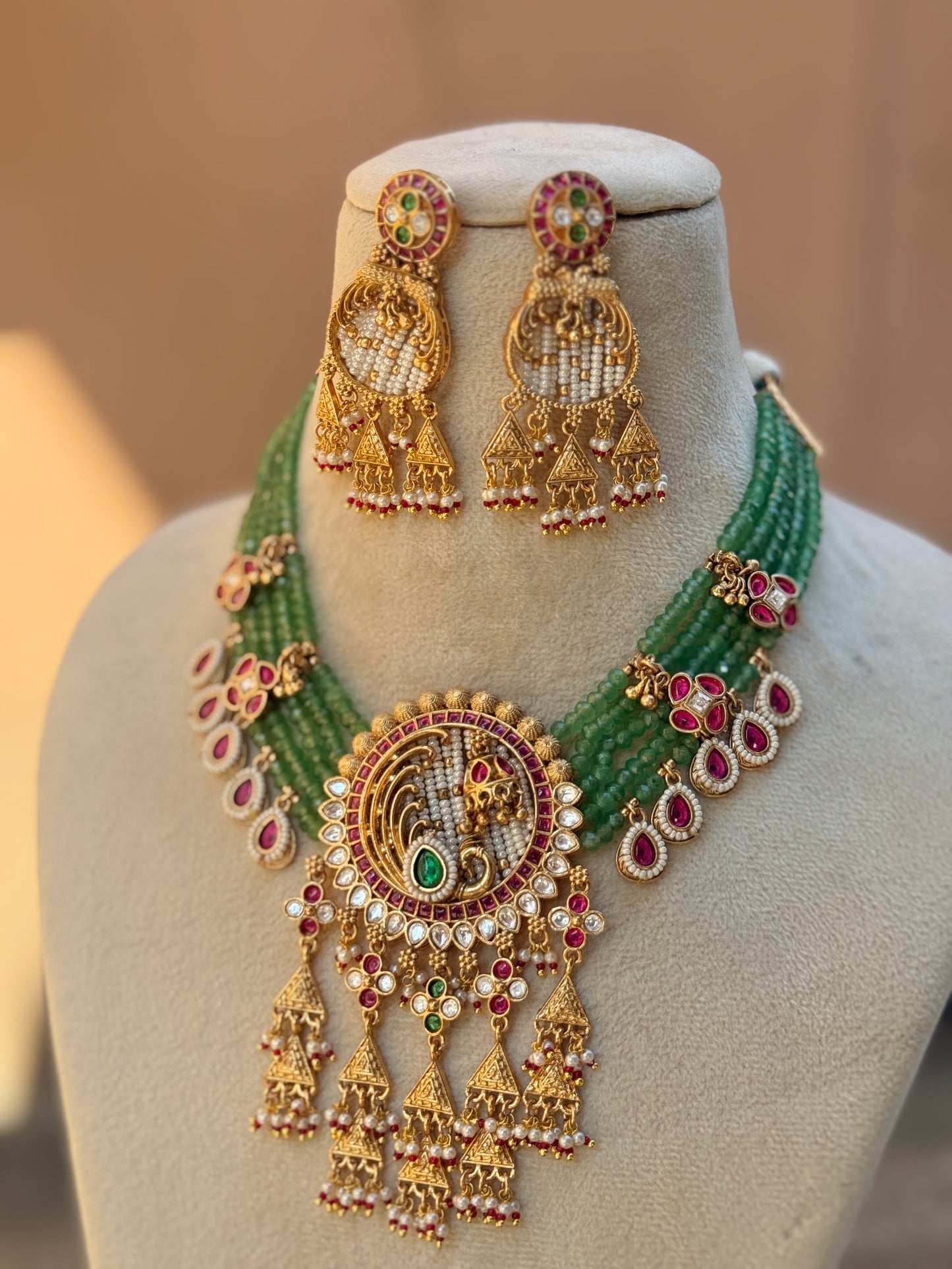 Rajashree - heritage 18k gold plated kundan necklace set with earrings