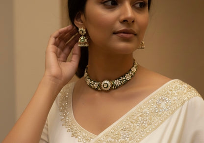 Rajwada - heritage 18k gold plated kundan necklace set with meenakari work