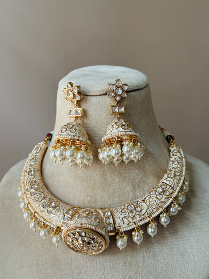 Rajwada - heritage 18k gold plated kundan necklace set with meenakari work | Gangaur