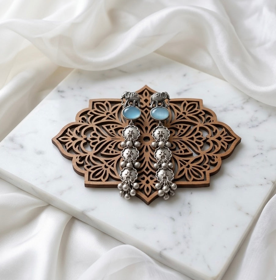 Monalisa stone Statement light-weighted  Silver Earrings