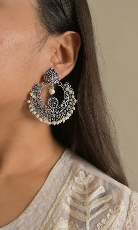 Aashna White Pearl Jhumka Earrings