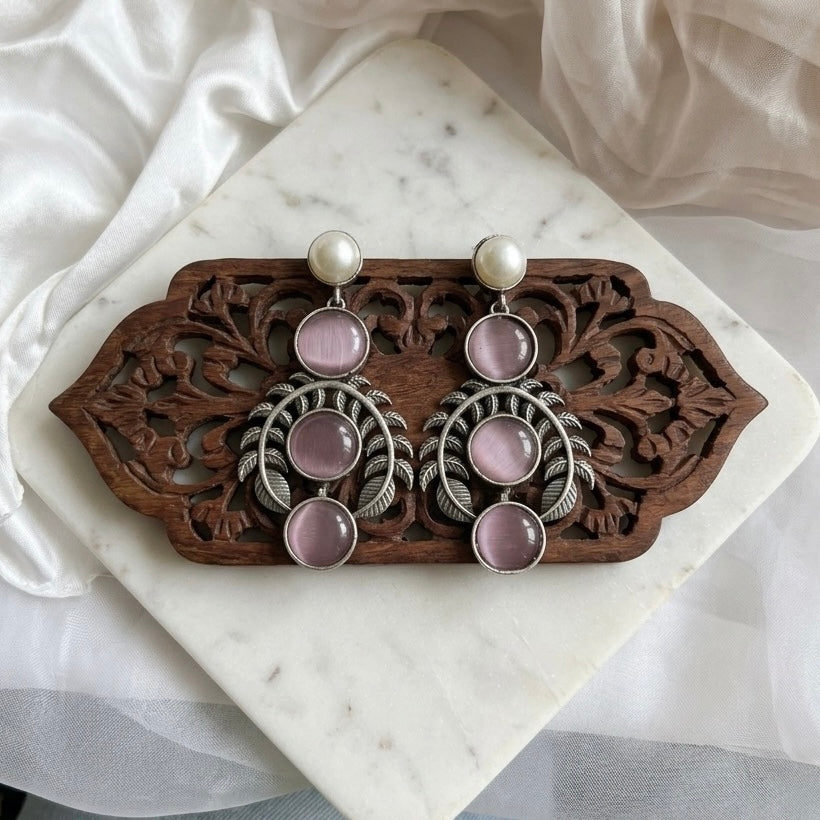 Monalisa stone Statement light-weighted  Silver Earrings