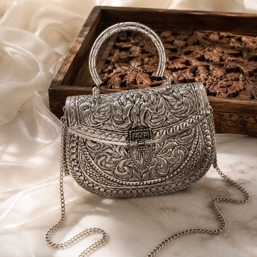 Brass Bag | Handcrafted Brass Metal Ethnic Clutch Bag | Bloom By Sushmita