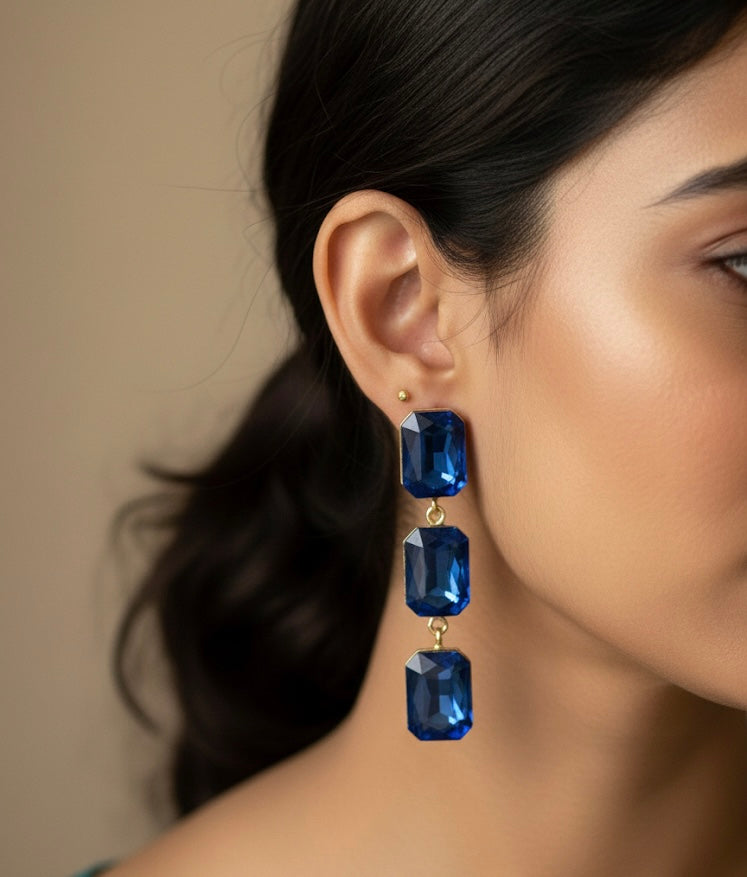 Crystal Stone Drop Earrings oxidised German silver Earrings saree kurta Bloom - By Sushmita India Navratri Diwali Ganpati holi Eid