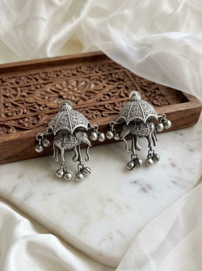 Silver Ghungru Statement Earrings | Elegant Jewelry