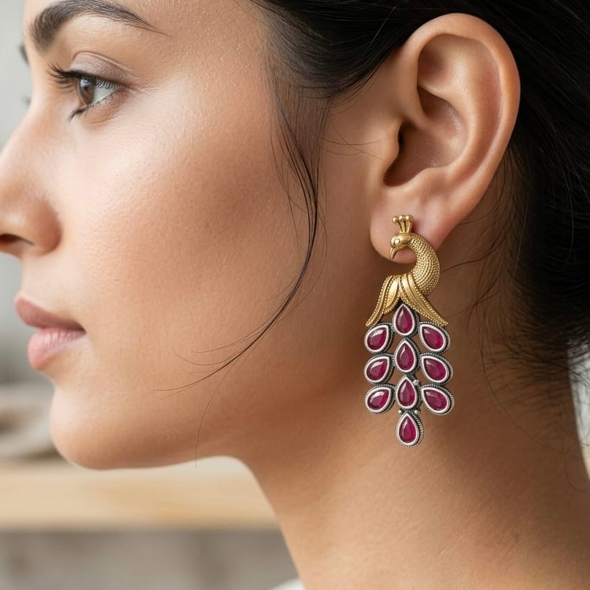 Monalisa stone Statement light-weighted  Silver Earrings
