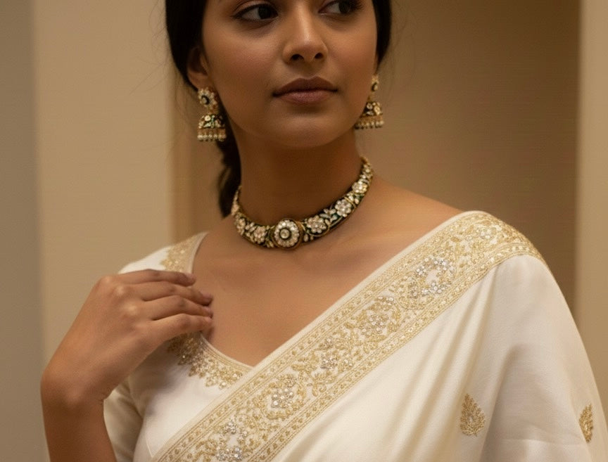 Rajwada - heritage 18k gold plated kundan necklace set with meenakari work