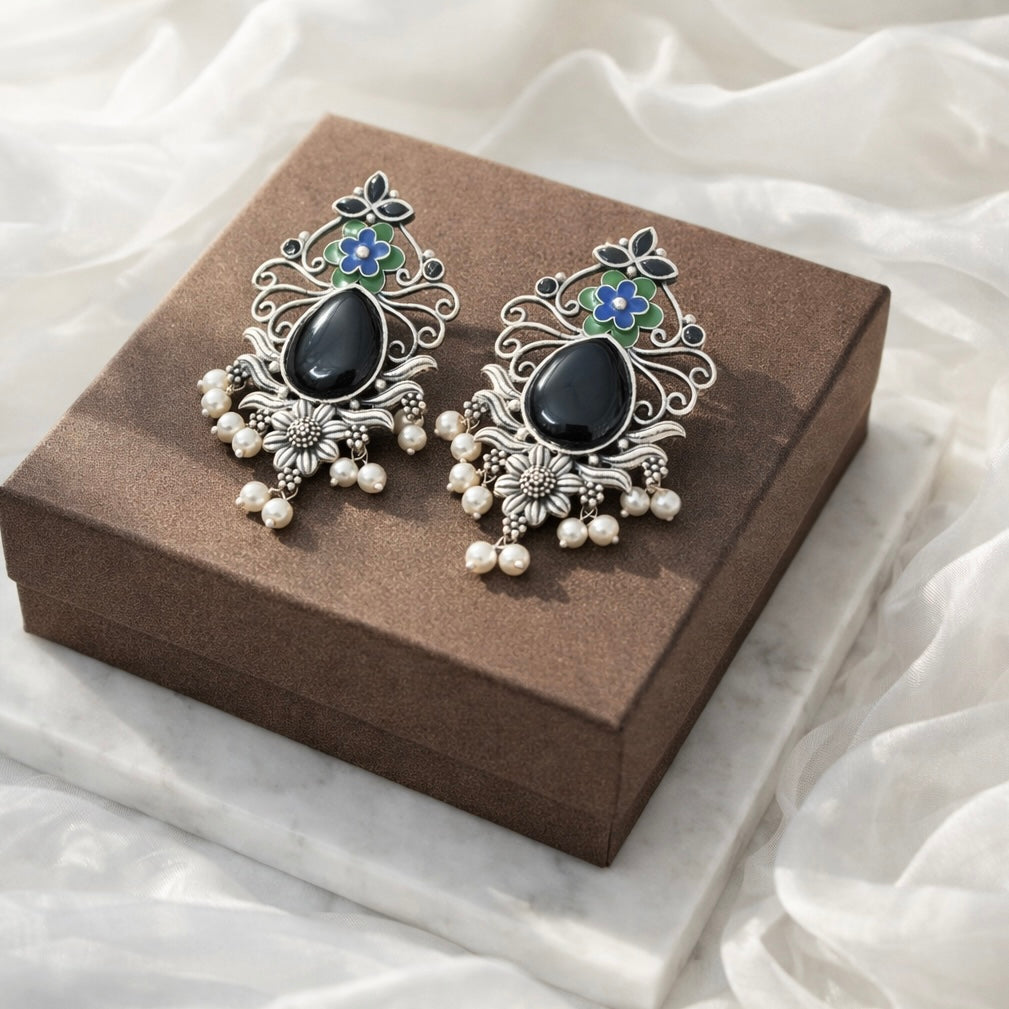 Monalisa stone Statement light-weighted  Silver Earrings