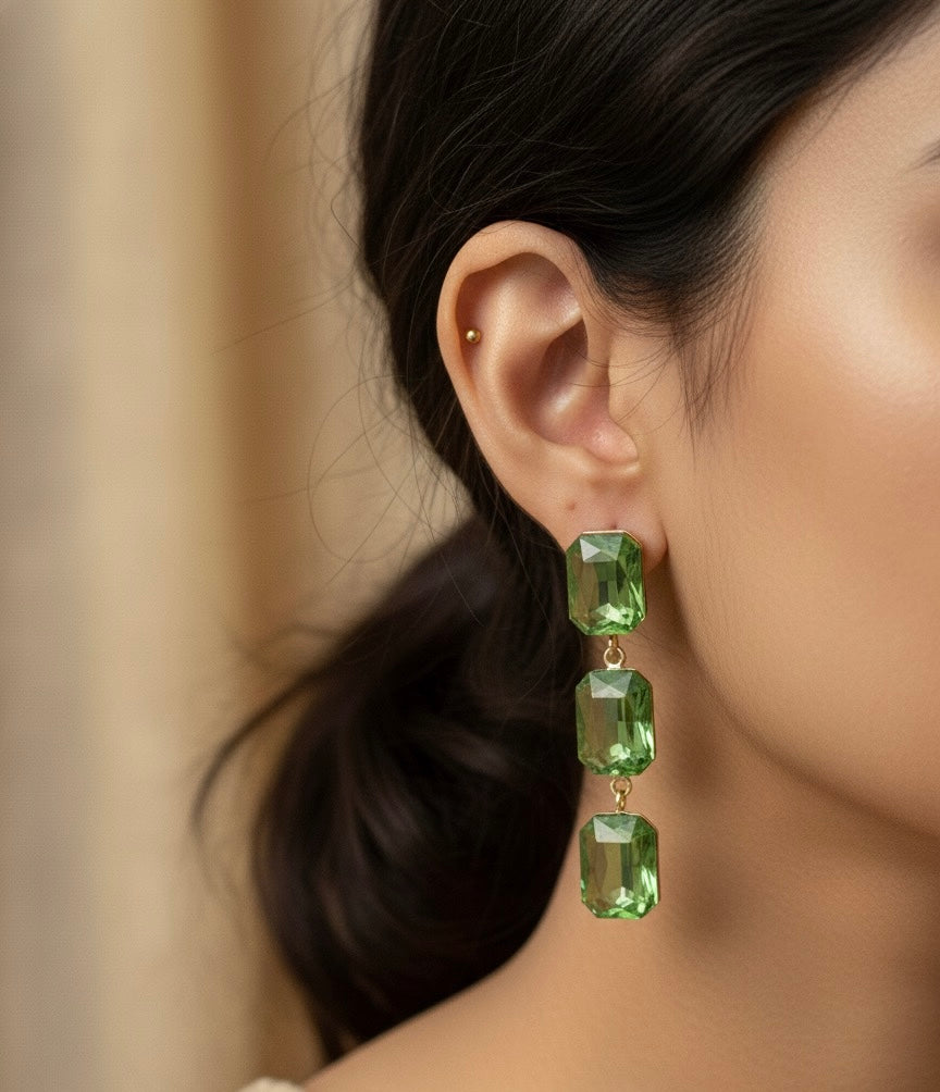 Crystal Stone Drop Earrings oxidised German silver Earrings saree kurta Bloom - By Sushmita India Navratri Diwali Ganpati holi Eid