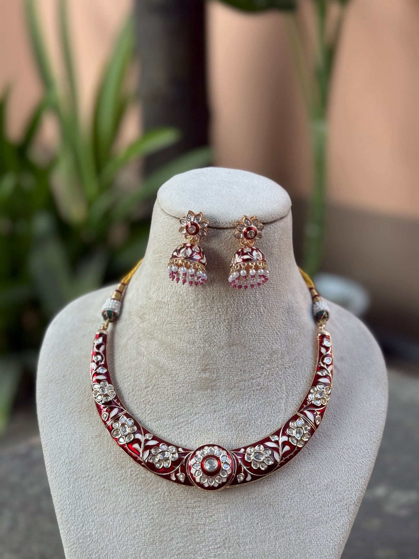 Rajwada - heritage 18k gold plated kundan necklace set with meenakari work