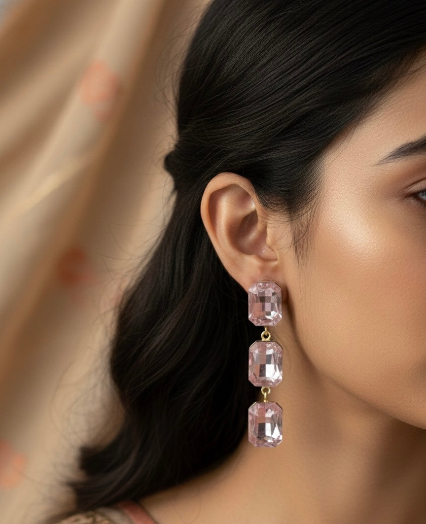 Pink Crystal Stone Drop Earrings