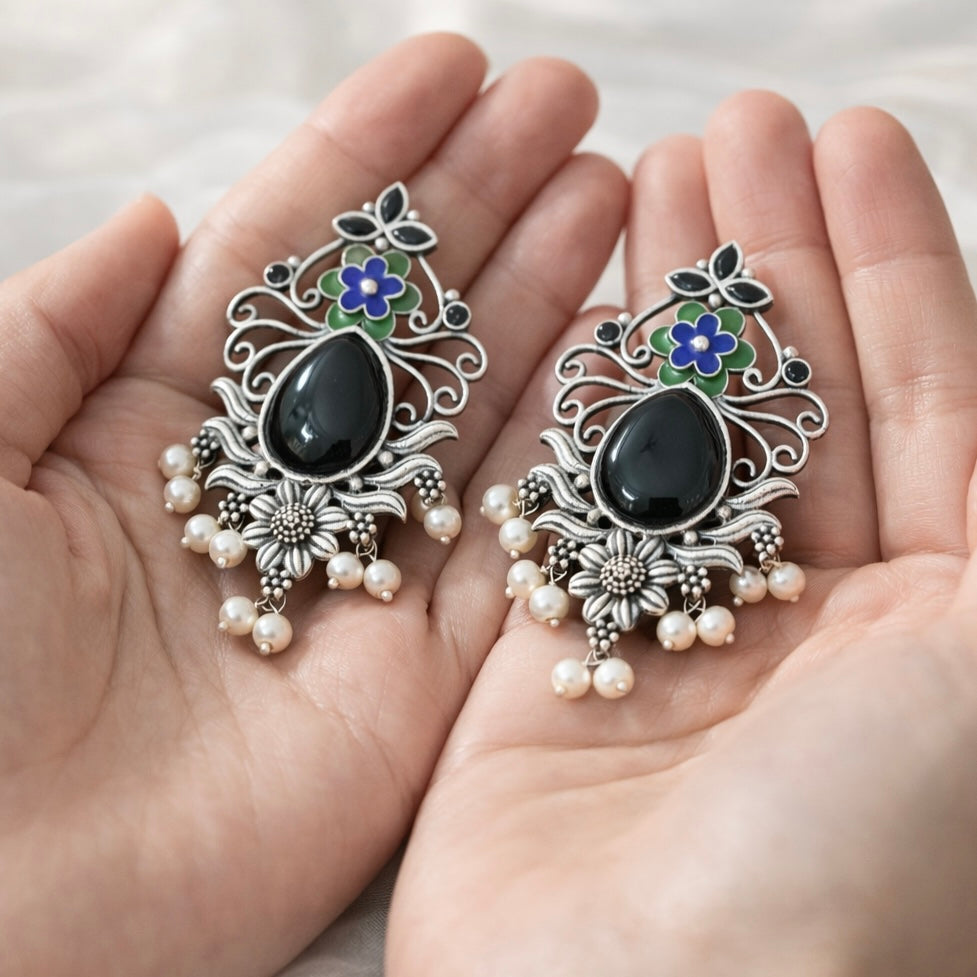 Monalisa stone Statement light-weighted  Silver Earrings