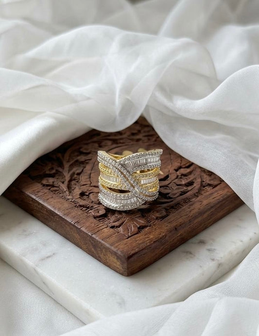 Rhodium Plated Zirconia Studded American diamond adjustable Ring| Hand Jewelry