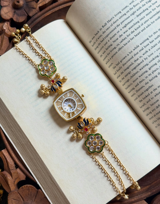 Kundan designed Watch | hand Jewelry oxidised German silver saree kurta Bloom - By Sushmita India Navratri Diwali Ganpati holi Eid