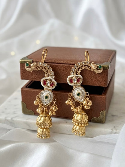 Saraswati  | gold plated kundan ear cuffs | ghungru Earrings