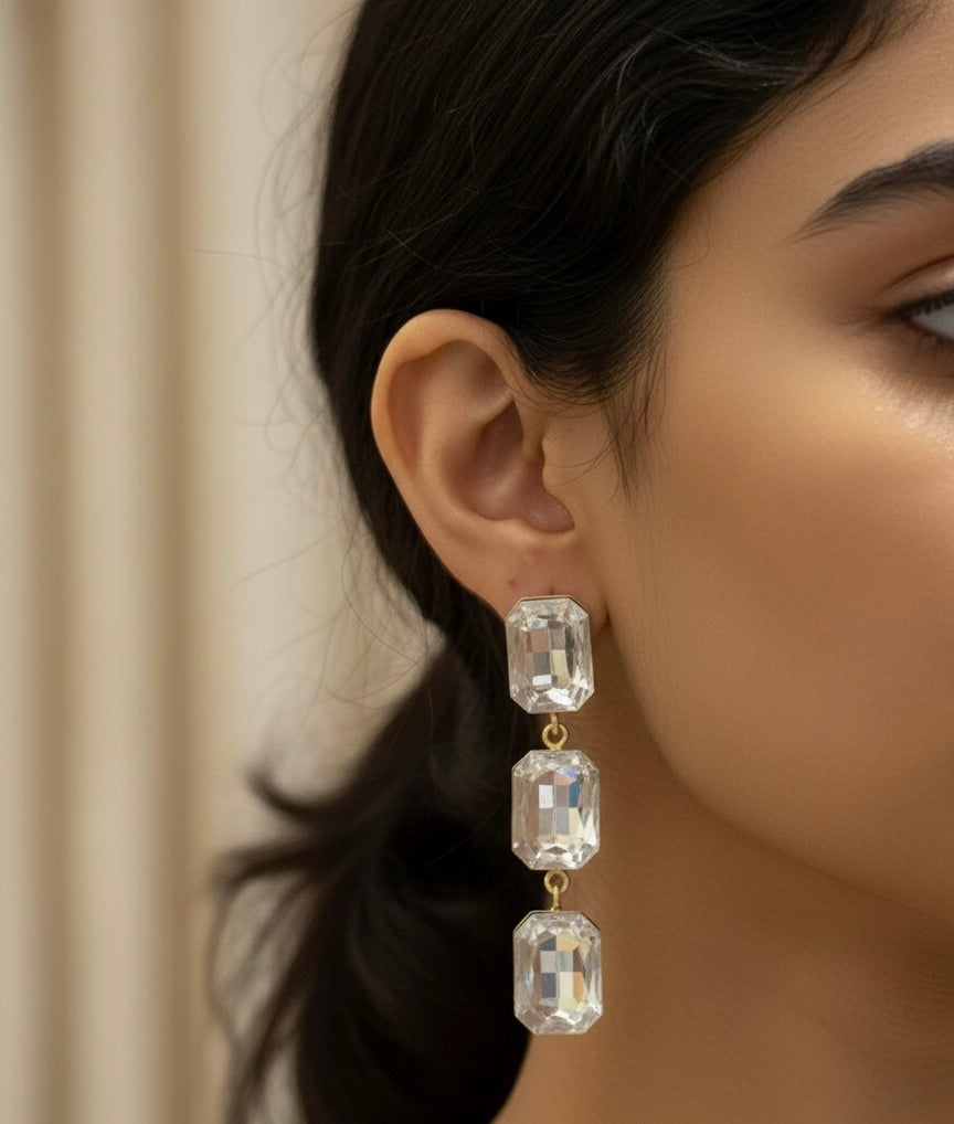 Crystal Stone Drop Earrings oxidised German silver Earrings saree kurta Bloom - By Sushmita India Navratri Diwali Ganpati holi Eid