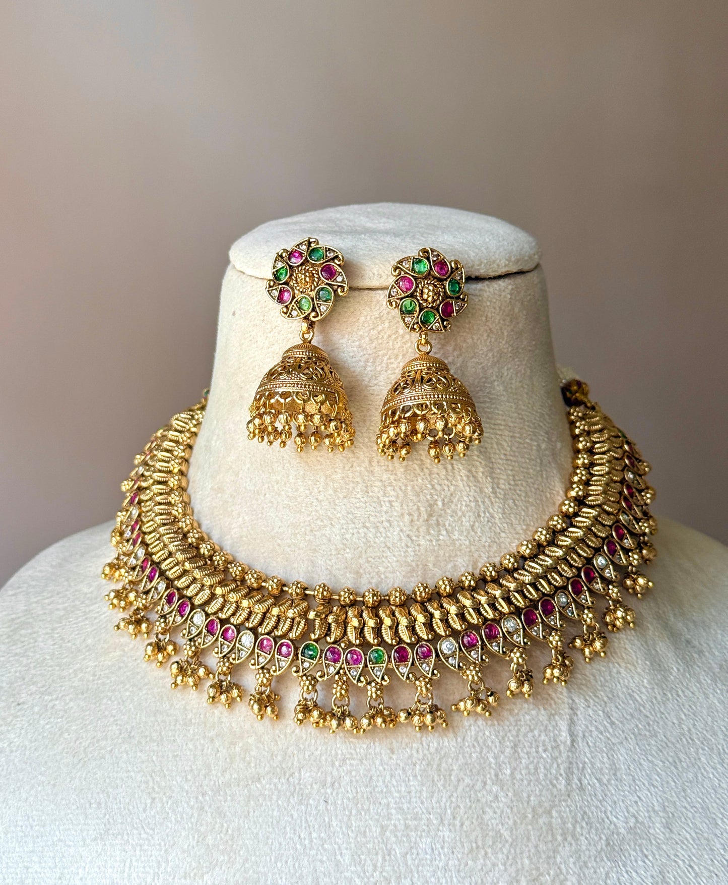 Handcrafted rajwadi choker Necklace- heritage 18k gold plated temple necklace set oxidised German silver Jewelry saree kurta Bloom - By Sushmita India Navratri Diwali Ganpati holi Eid