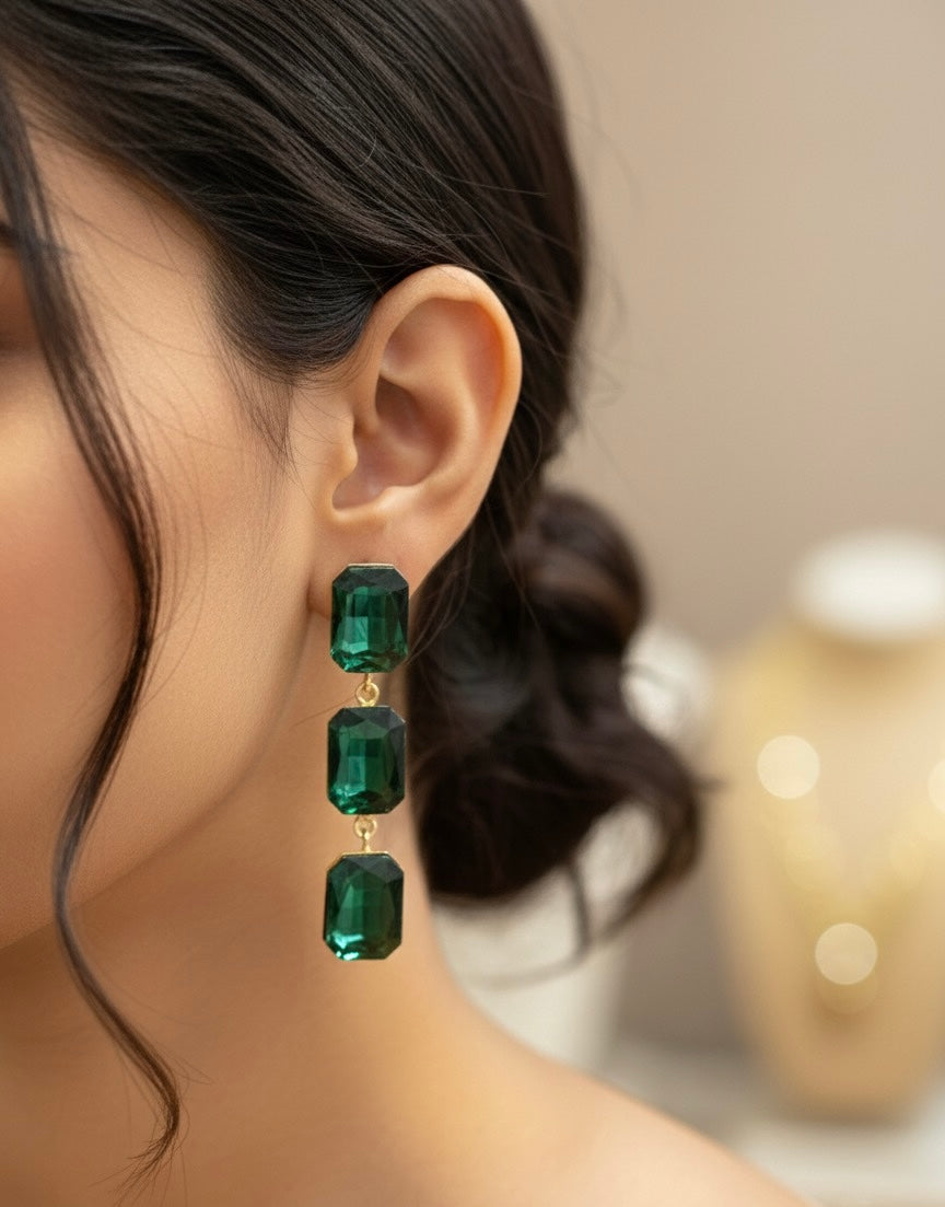Crystal Stone Drop Earrings oxidised German silver Earrings saree kurta Bloom - By Sushmita India Navratri Diwali Ganpati holi Eid
