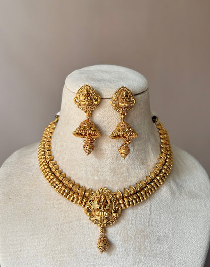 Handcrafted rajwadi choker Necklace- heritage 18k gold plated temple necklace set oxidised German silver Jewelry saree kurta Bloom - By Sushmita India Navratri Diwali Ganpati holi Eid