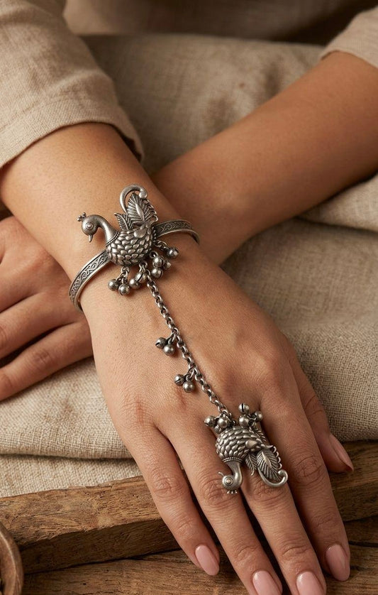 Antique Ghungaroo Handflower | Hathfool | Bracelet | Ring Chain