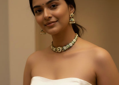 Rajwada - heritage 18k gold plated kundan necklace set with meenakari work