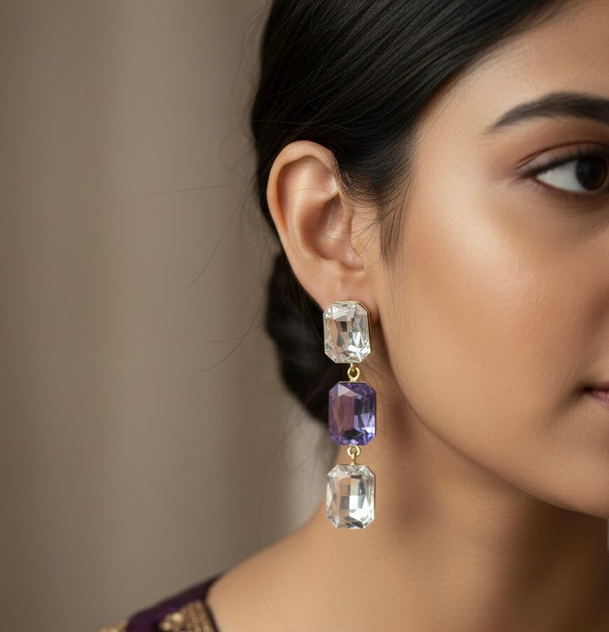 Crystal Stone Drop Earrings oxidised German silver Earrings saree kurta Bloom - By Sushmita India Navratri Diwali Ganpati holi Eid