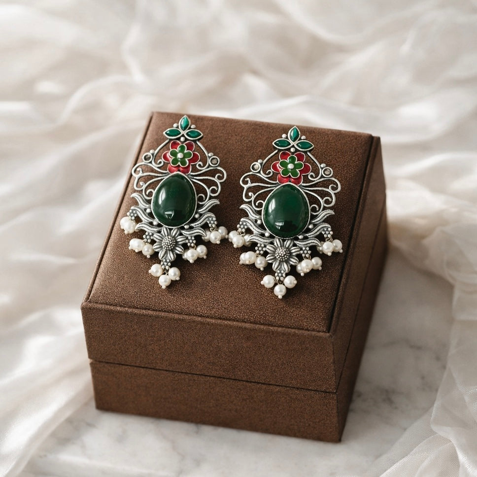 Monalisa stone Statement light-weighted  Silver Earrings
