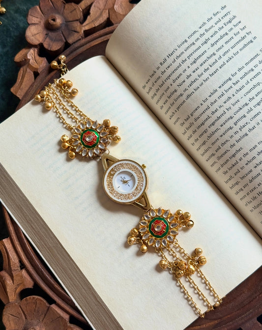 Kundan designed Watch | hand Jewelry oxidised German silver saree kurta Bloom - By Sushmita India Navratri Diwali Ganpati holi Eid