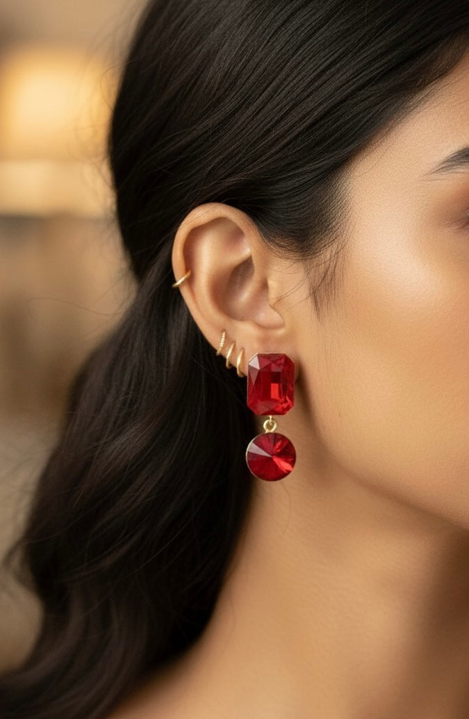 Crystal Stone Drop Earrings oxidised German silver Earrings saree kurta Bloom - By Sushmita India Navratri Diwali Ganpati holi Eid