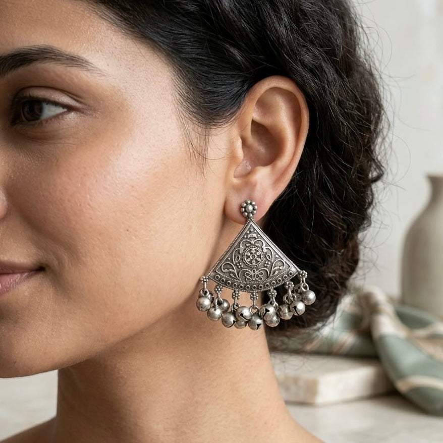 Silver Ghungru Statement Earrings | Elegant Jewelry
