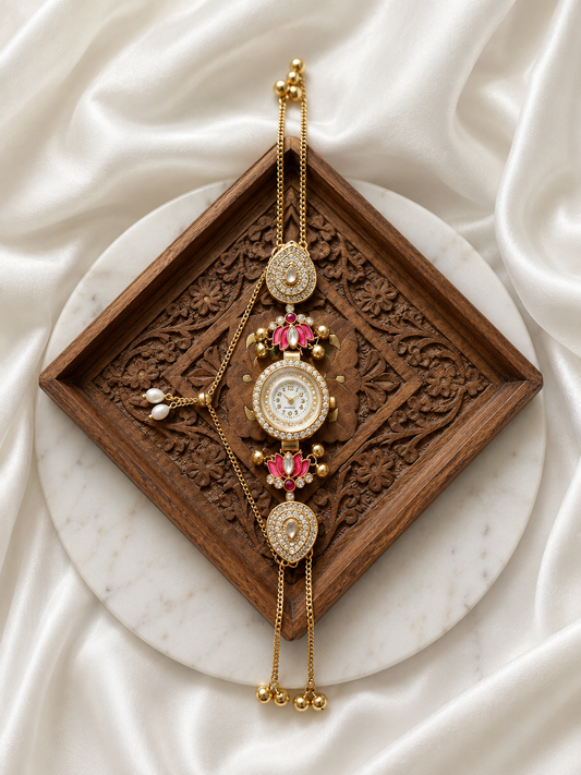 Kundan designed Watch | hand Jewelry oxidised German silver saree kurta Bloom - By Sushmita India Navratri Diwali Ganpati holi Eid