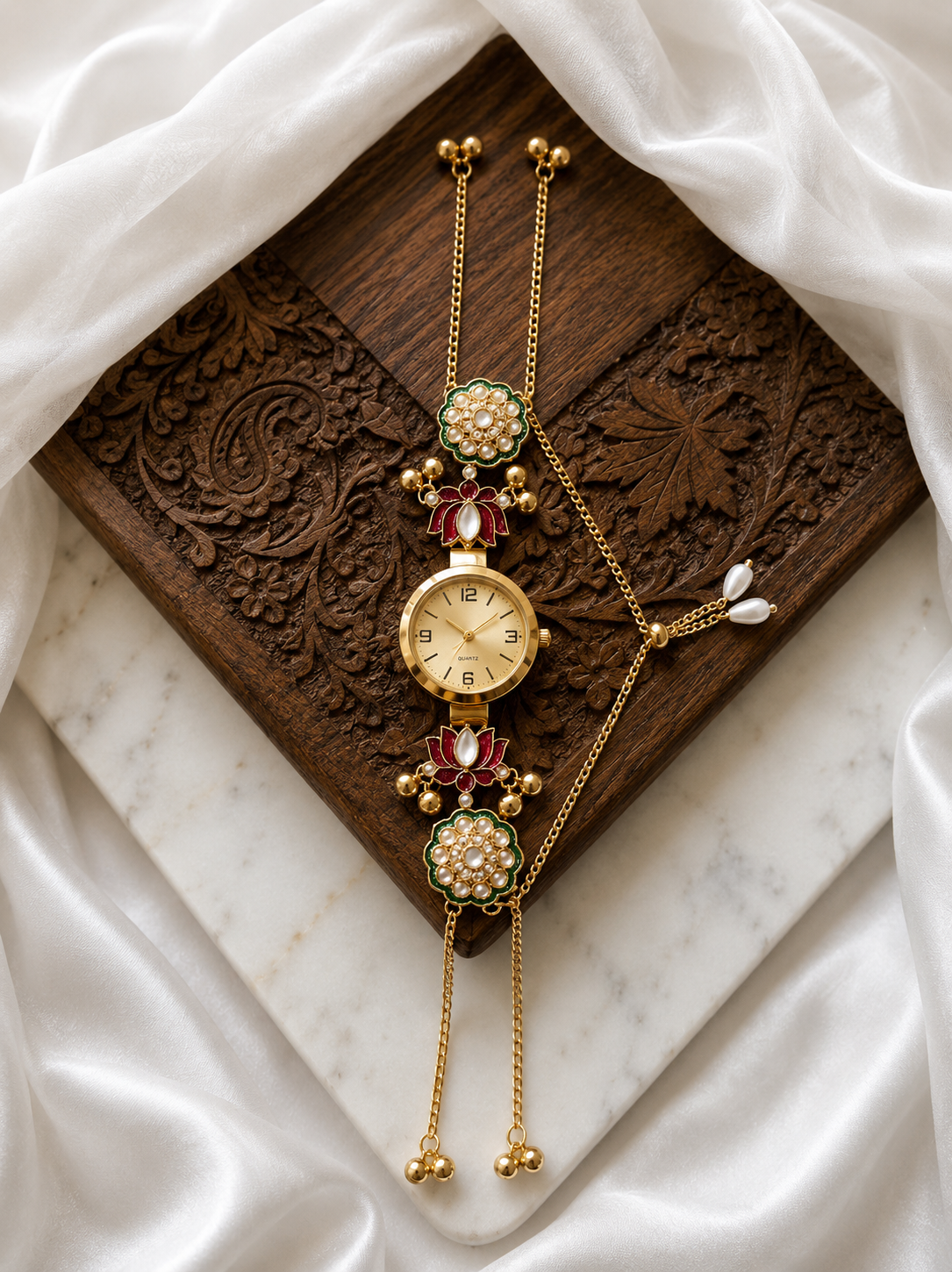 Kundan designed Watch | hand Jewelry