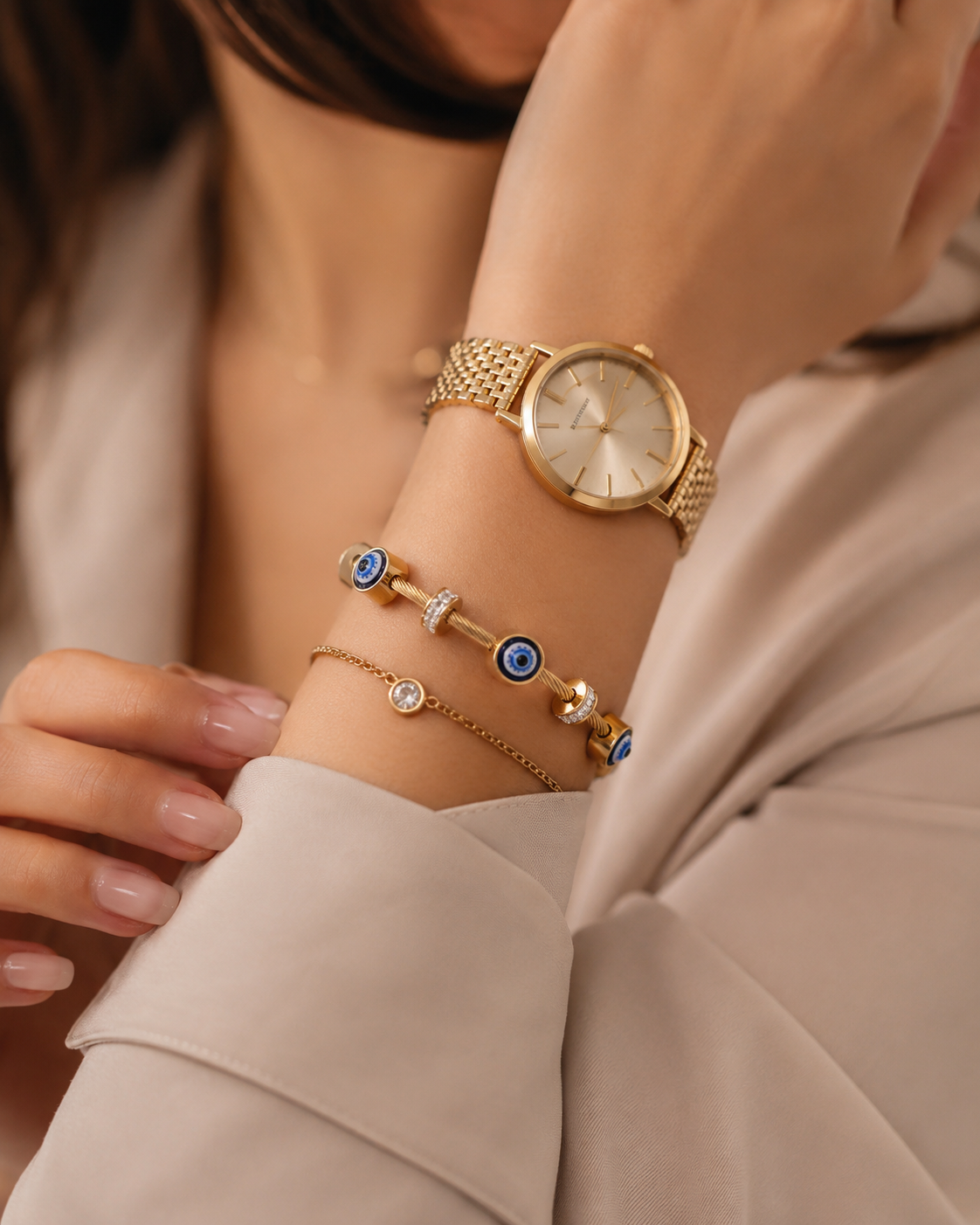 Evil Eye Cuff golden bracelet with Magnetic Closure