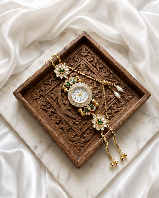 Kundan designed Watch | hand Jewelry