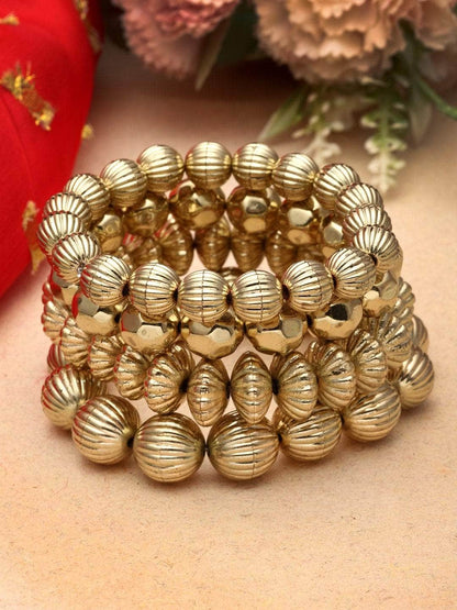 Gold plated Bracelet Stack / kada 4- piece set oxidised German silver Bracelets saree kurta Bloom - By Sushmita India Navratri Diwali Ganpati holi Eid