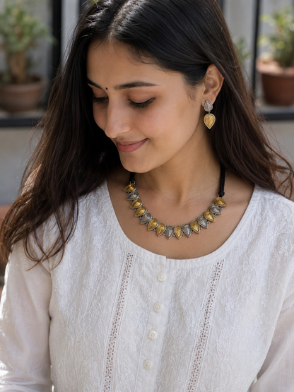 Dual tone german silver & Golden Necklace Set with earrings | Traditional Jewellery | Bloom By Sushmita