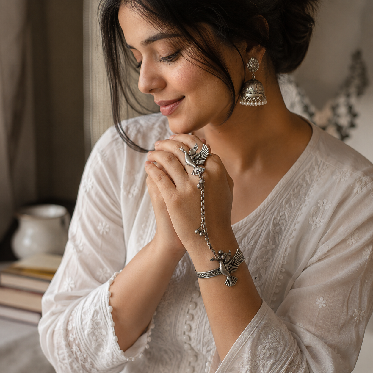 Antique Ghungaroo Handflower | Hathfool | Bracelet | Ring Chain