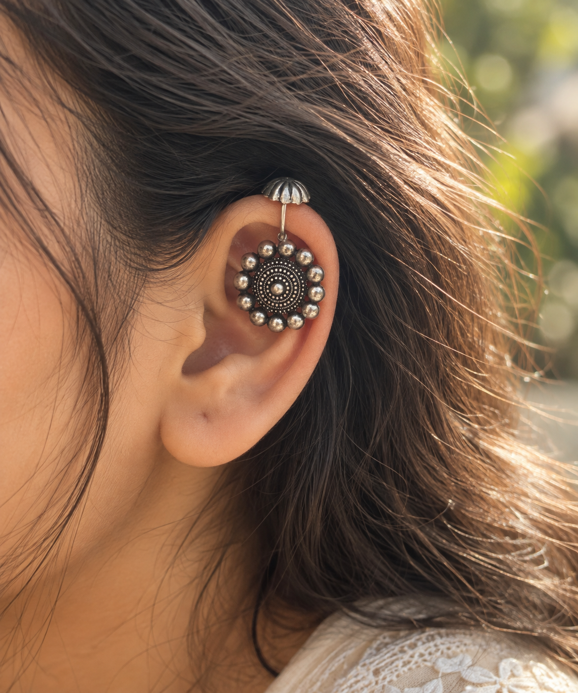 Clip on silver bugadi | Non piercing Ear cuffs | Earrings