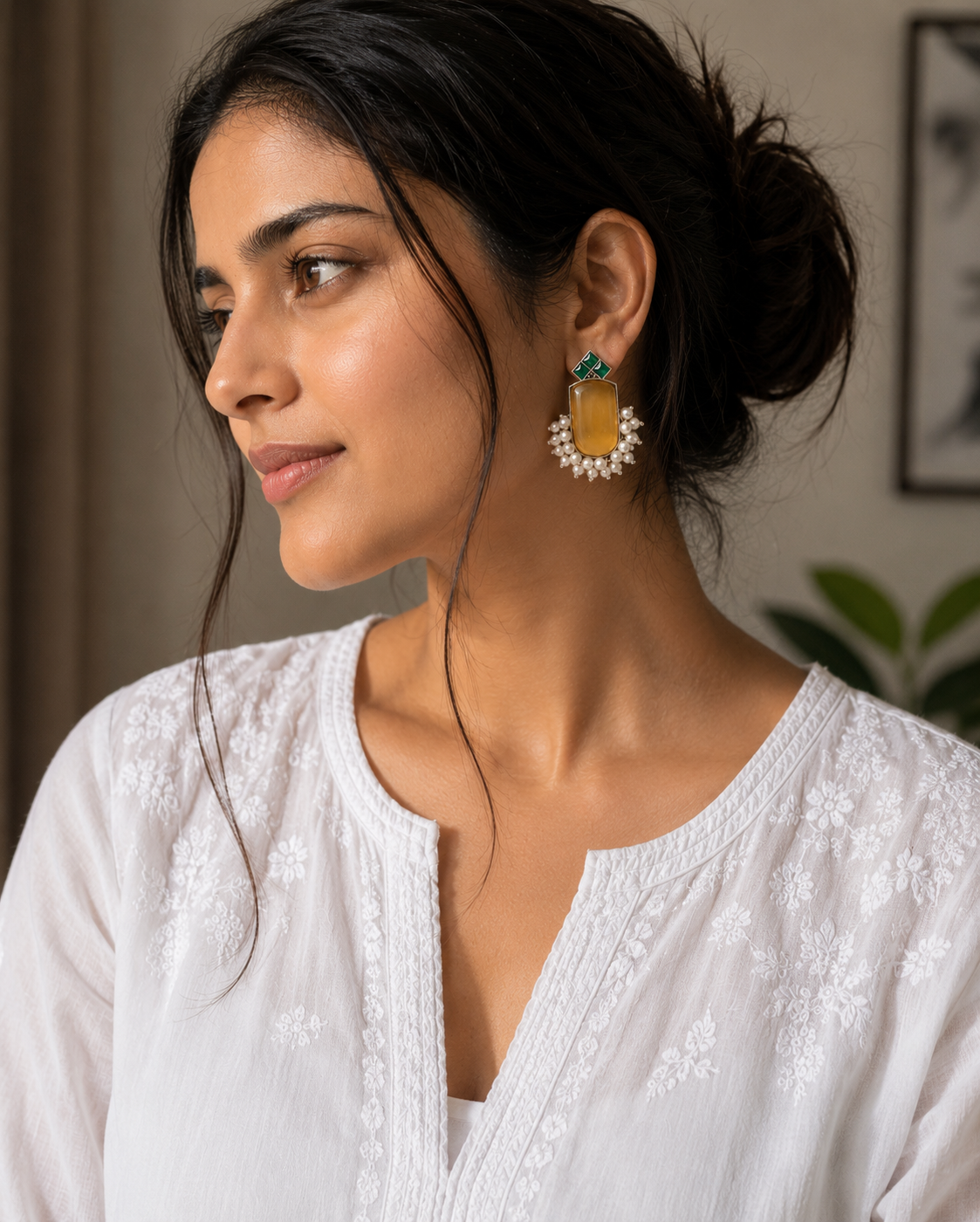 Monalisa stone Statement light-weighted  Silver Earrings