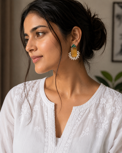 Monalisa stone Statement light-weighted  Silver Earrings