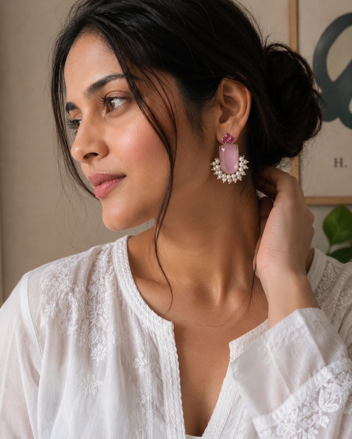 Monalisa stone Statement light-weighted  Silver Earrings