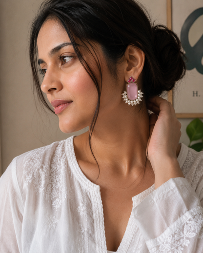 Monalisa stone Statement light-weighted  Silver Earrings