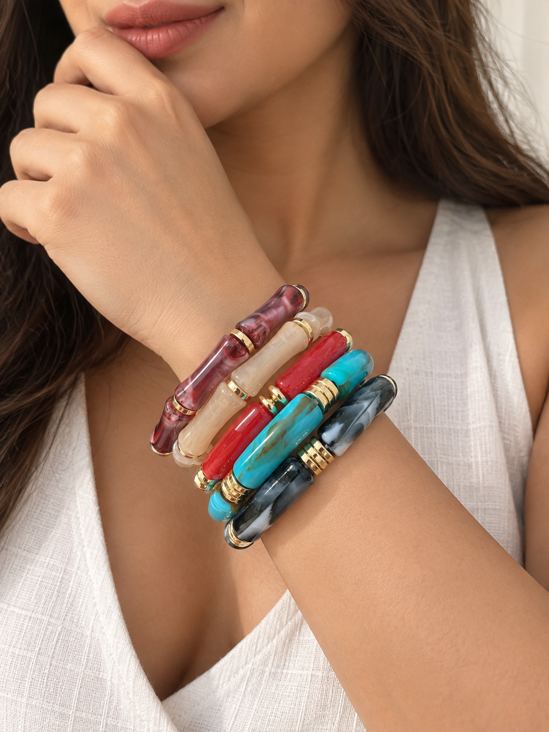 Retro Acrylic Resin Stack Bracelet