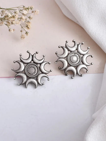 Surya Statement Earrings | German Silver Stud Earring Jhumka | Bloom By Sushmita