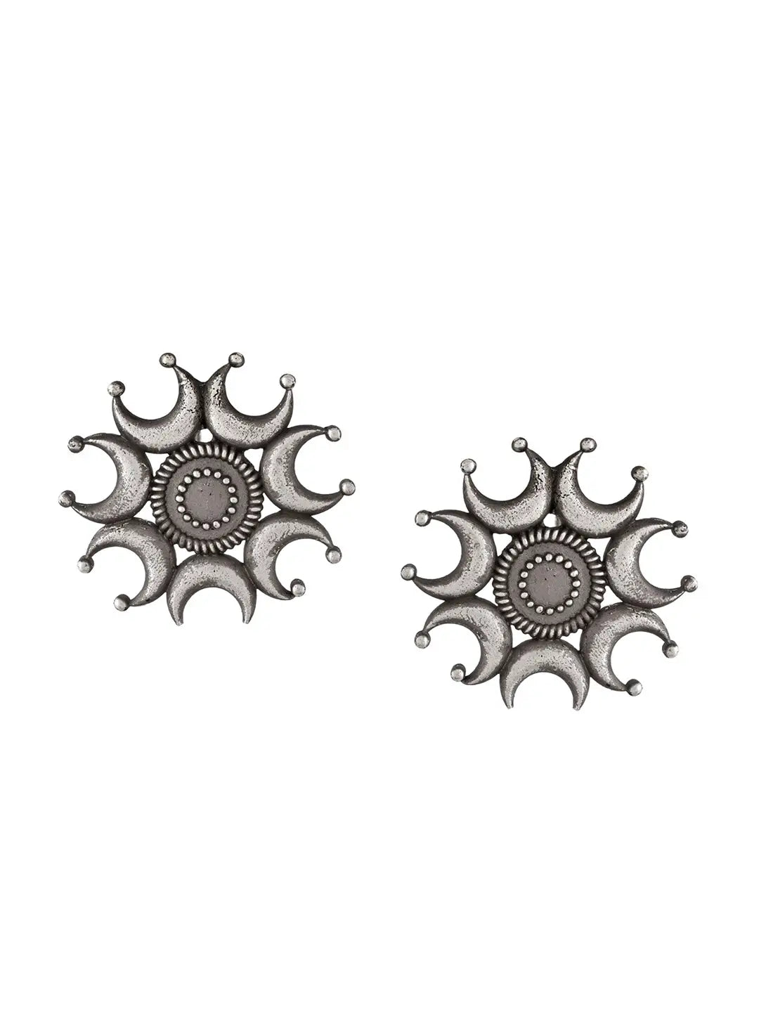 Surya Statement Earrings | German Silver Stud Earring Jhumka | Bloom By Sushmita